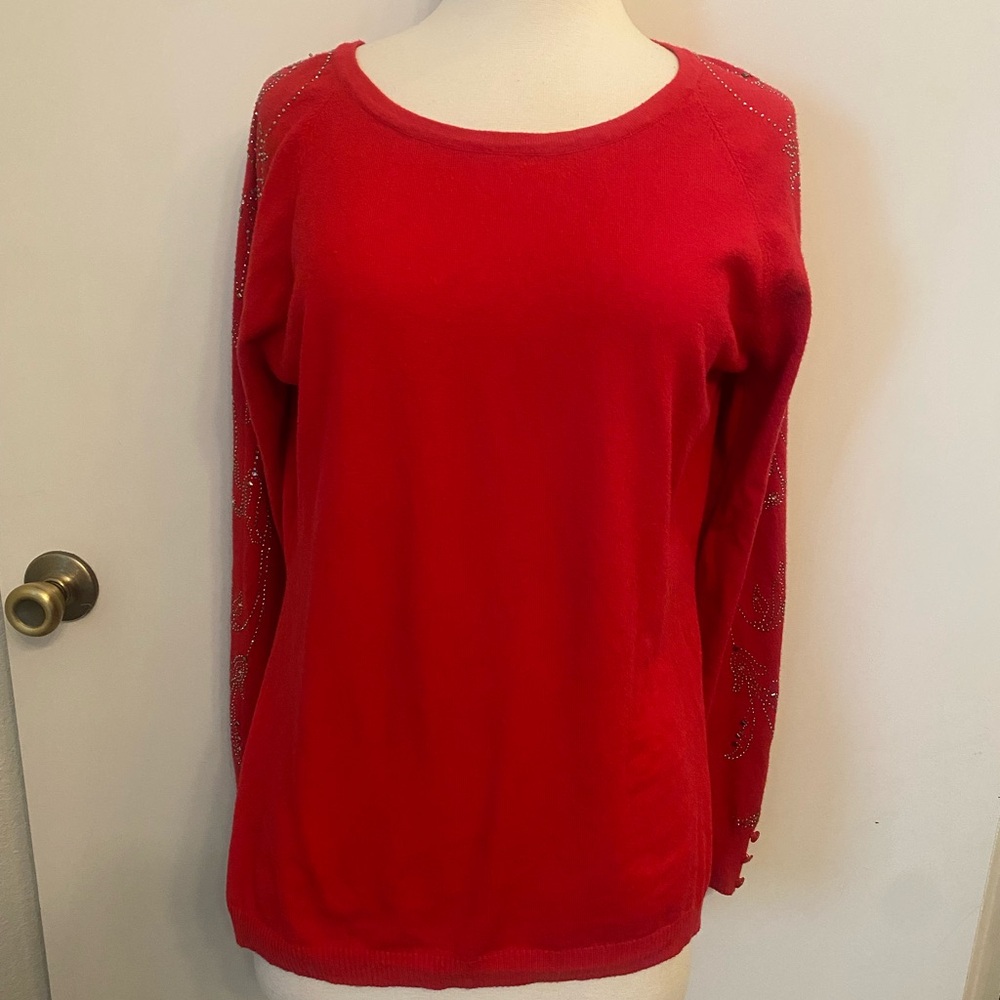 Liquido Women's Sweater Blouse Red with Silver Accents Large